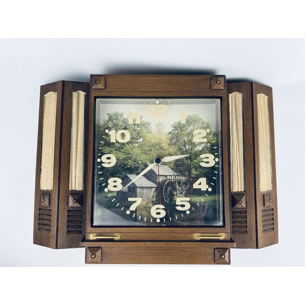 Vintage 70s Rustic Wall Clock Quartz MCM Lake Lodge Mill Cottage Cabin Decor